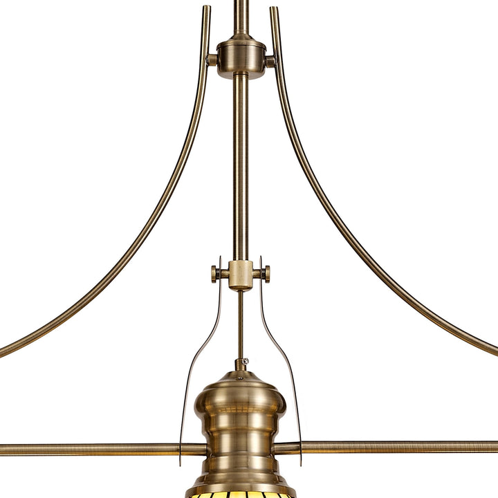 Nelson Lighting NLK04719 Louis/Umbrian 3 Light Telescopic Pendant 30cm Tiffany Shade Antique Brass/Amber/Chrome