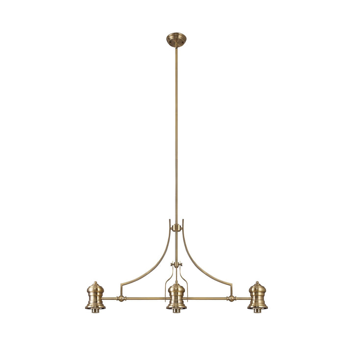 Nelson Lighting NLK04719 Louis/Umbrian 3 Light Telescopic Pendant 30cm Tiffany Shade Antique Brass/Amber/Chrome