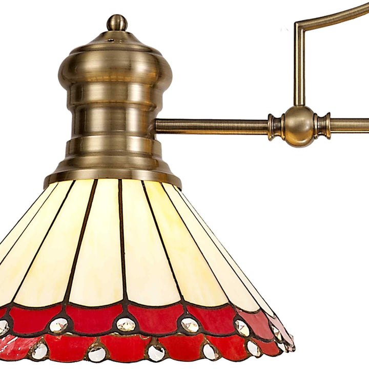 Nelson Lighting NLK04729 Louis/Umbrian 3 Light Telescopic Pendant 30cm Tiffany Shade Antique Brass/Red/Chrome