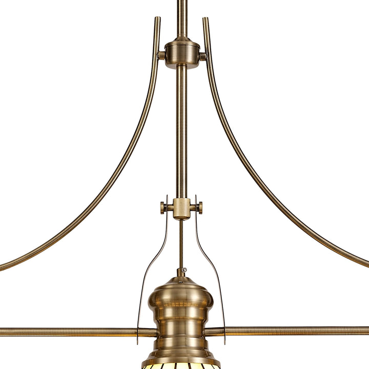 Nelson Lighting NLK04729 Louis/Umbrian 3 Light Telescopic Pendant 30cm Tiffany Shade Antique Brass/Red/Chrome