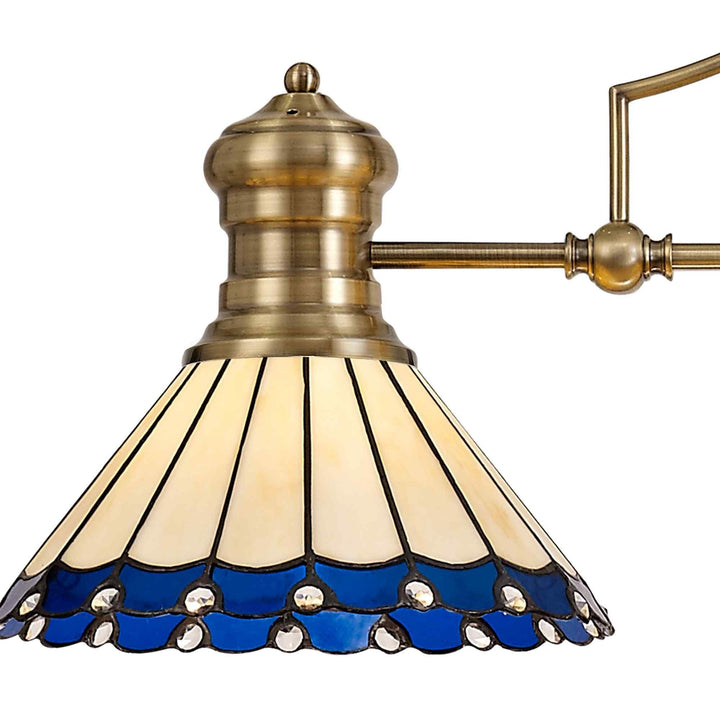 Nelson Lighting NLK04739 Louis/Umbrian 3 Light Telescopic Pendant 30cm Tiffany Shade Antique Brass/Blue/Chrome
