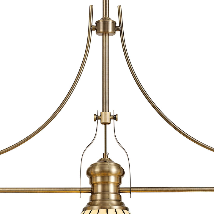 Nelson Lighting NLK04739 Louis/Umbrian 3 Light Telescopic Pendant 30cm Tiffany Shade Antique Brass/Blue/Chrome
