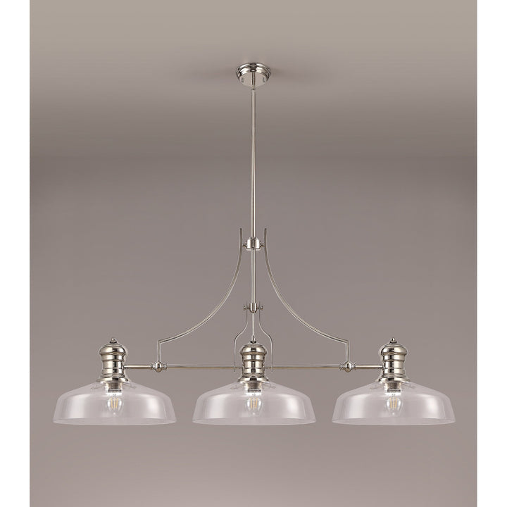 Nelson Lighting NLK04819 Louis Linear Pendant With 38cm Flat Round Shade Polished Nickel/Clear Glass