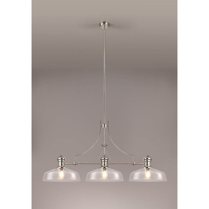 Nelson Lighting NLK04819 Louis Linear Pendant With 38cm Flat Round Shade Polished Nickel/Clear Glass