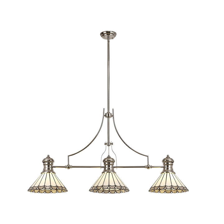 Nelson Lighting NLK04849 Louis/Umbrian 3 Light Telescopic Pendant 30cm Tiffany Shade Nickel/Grey/Chrome