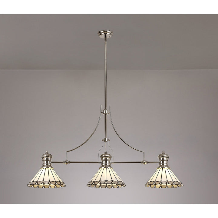 Nelson Lighting NLK04849 Louis/Umbrian 3 Light Telescopic Pendant 30cm Tiffany Shade Nickel/Grey/Chrome