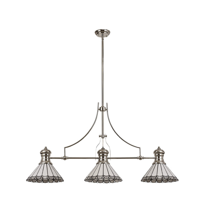 Nelson Lighting NLK04849 Louis/Umbrian 3 Light Telescopic Pendant 30cm Tiffany Shade Nickel/Grey/Chrome