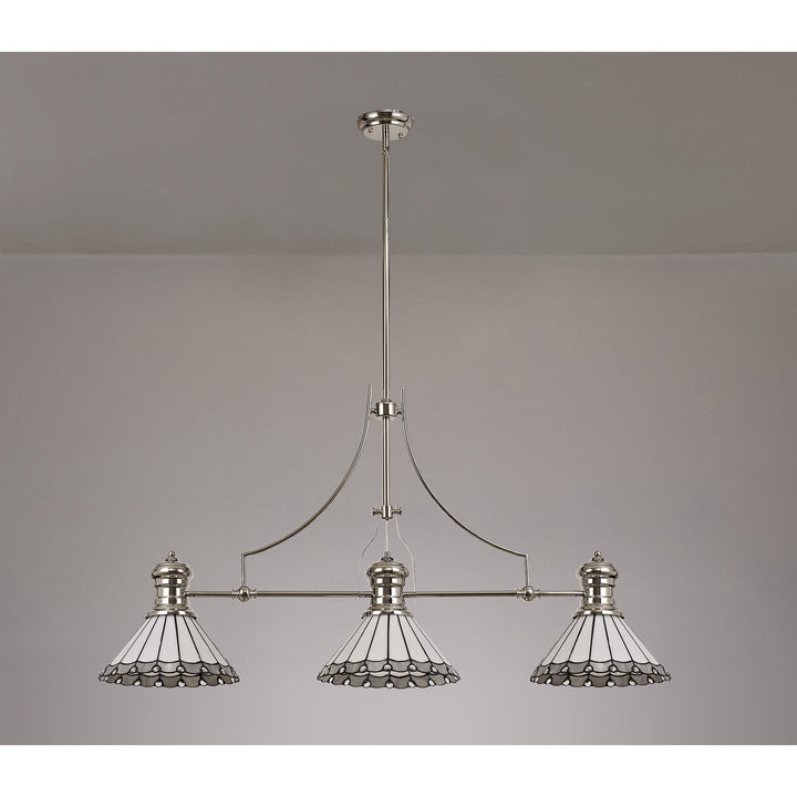 Nelson Lighting NLK04849 Louis/Umbrian 3 Light Telescopic Pendant 30cm Tiffany Shade Nickel/Grey/Chrome