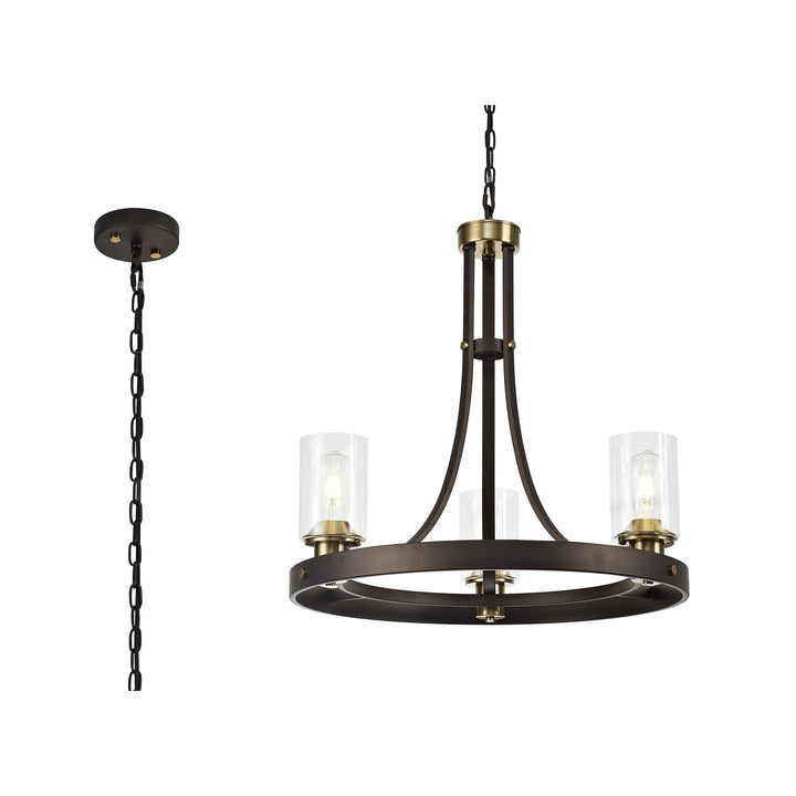 Nelson Lighting NL75519 Malcom Pendant 3 Light Brown Oxide/Bronze With Clear Glass Shades