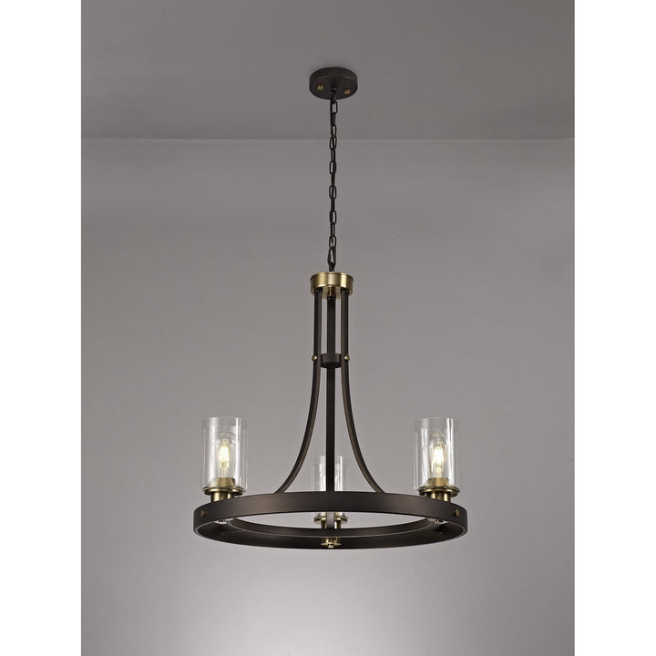 Nelson Lighting NL75519 Malcom Pendant 3 Light Brown Oxide/Bronze With Clear Glass Shades