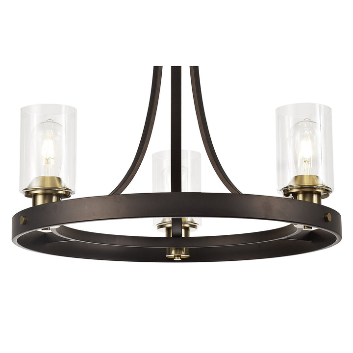 Nelson Lighting NL75519 Malcom Pendant 3 Light Brown Oxide/Bronze With Clear Glass Shades