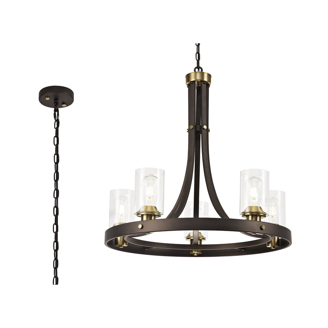 Nelson Lighting NL75529 Malcom Pendant 5 Light Brown Oxide/Bronze With Clear Glass Shades