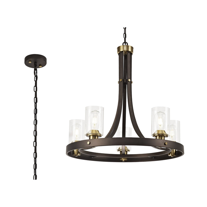 Nelson Lighting NL75529 Malcom Pendant 5 Light Brown Oxide/Bronze With Clear Glass Shades