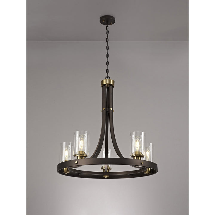 Nelson Lighting NL75529 Malcom Pendant 5 Light Brown Oxide/Bronze With Clear Glass Shades