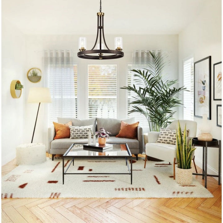 Nelson Lighting NL75529 Malcom Pendant 5 Light Brown Oxide/Bronze With Clear Glass Shades