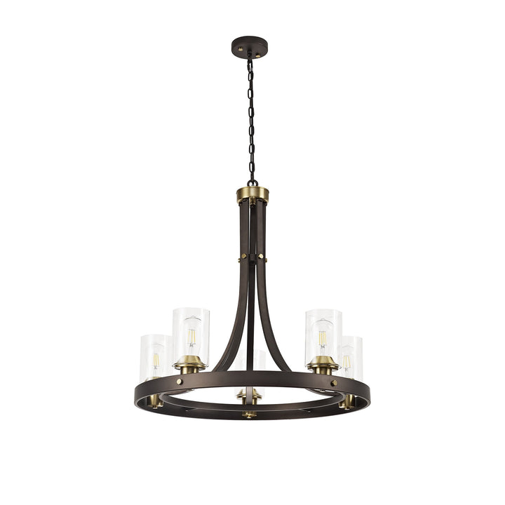 Nelson Lighting NL75529 Malcom Pendant 5 Light Brown Oxide/Bronze With Clear Glass Shades