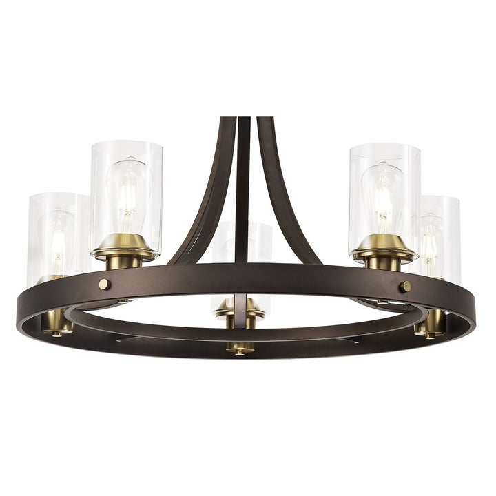 Nelson Lighting NL75529 Malcom Pendant 5 Light Brown Oxide/Bronze With Clear Glass Shades