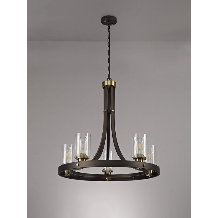 Nelson Lighting NL75529 Malcom Pendant 5 Light Brown Oxide/Bronze With Clear Glass Shades