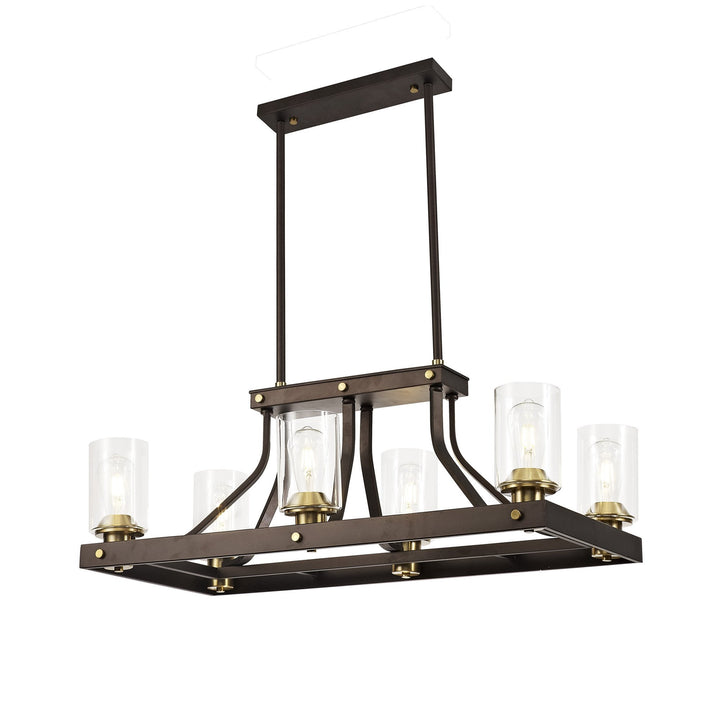 Nelson Lighting NL75539 Malcom Linear Pendant 6 Light Brown Oxide/Bronze With Clear Glass Shades
