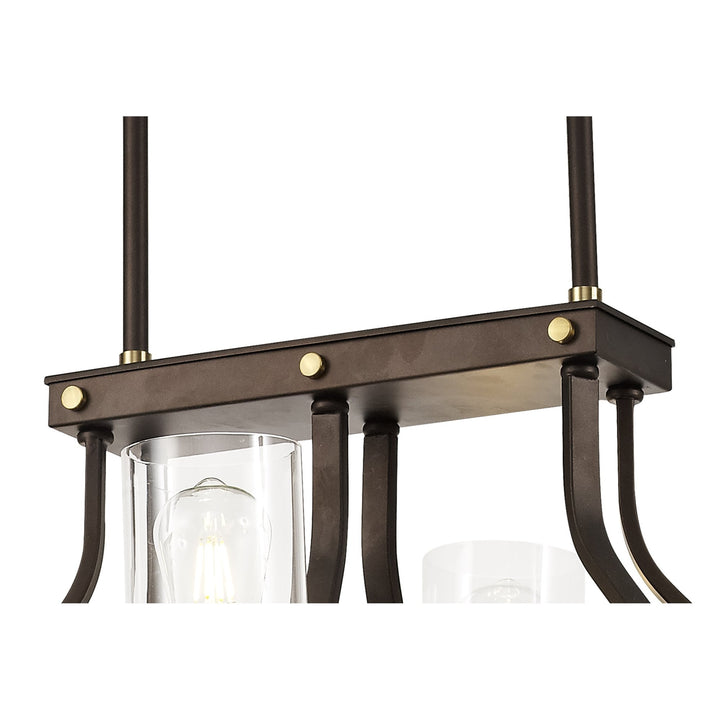 Nelson Lighting NL75539 Malcom Linear Pendant 6 Light Brown Oxide/Bronze With Clear Glass Shades