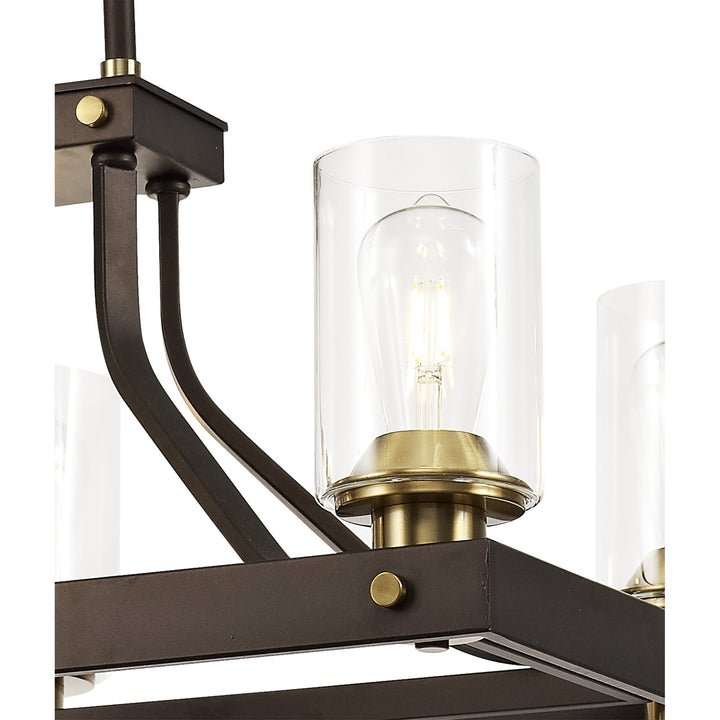 Nelson Lighting NL75539 Malcom Linear Pendant 6 Light Brown Oxide/Bronze With Clear Glass Shades