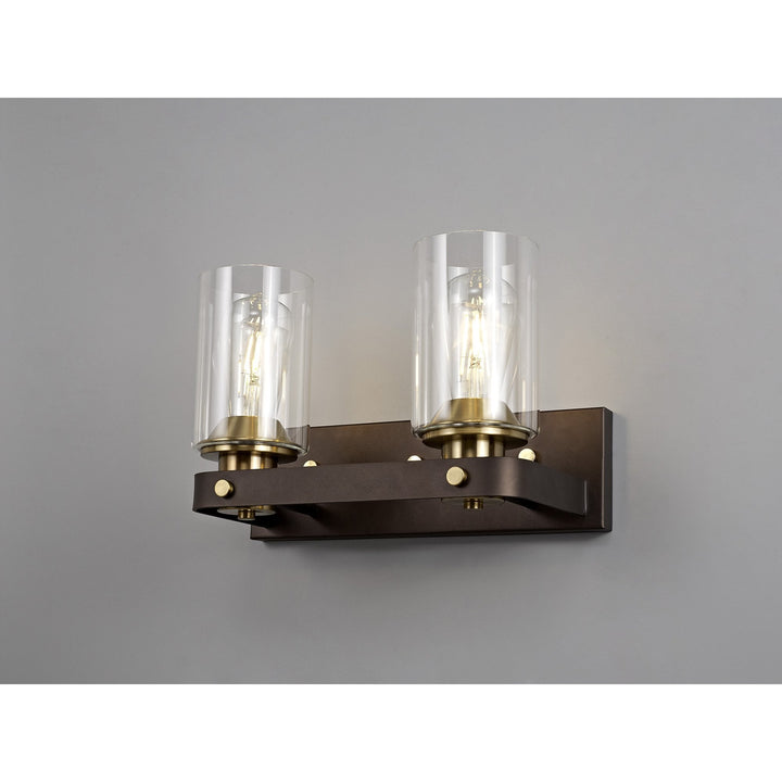 Nelson Lighting NL75559 Malcom Wall Lamp 2 Light Brown Oxide/Bronze With Clear Glass Shades