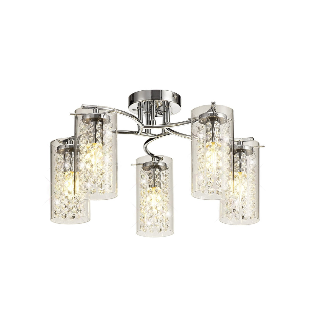 Nelson Lighting NL70459 Minnie Semi Ceiling 5 Light Polished Chrome/Crystal/Glass