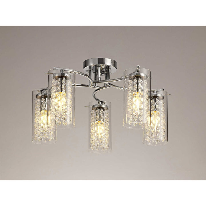 Nelson Lighting NL70459 Minnie Semi Ceiling 5 Light Polished Chrome/Crystal/Glass