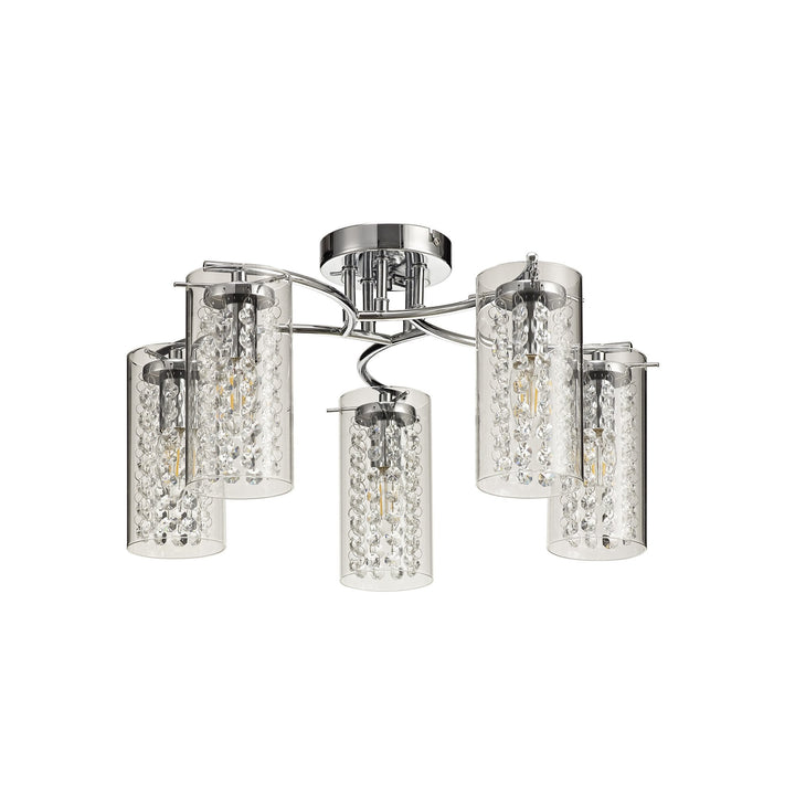 Nelson Lighting NL70459 Minnie Semi Ceiling 5 Light Polished Chrome/Crystal/Glass