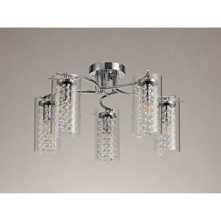 Nelson Lighting NL70459 Minnie Semi Ceiling 5 Light Polished Chrome/Crystal/Glass