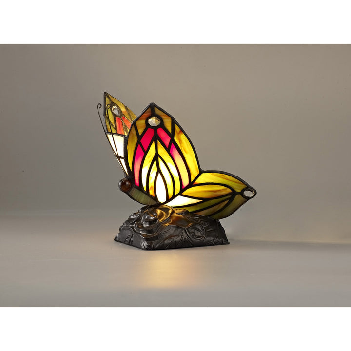Nelson Lighting NL72999 Monty Tiffany Butterfly Table Lamp 1 Light Black Base Green/Red Glass Clear Crystal