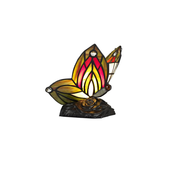 Nelson Lighting NL72999 Monty Tiffany Butterfly Table Lamp 1 Light Black Base Green/Red Glass Clear Crystal
