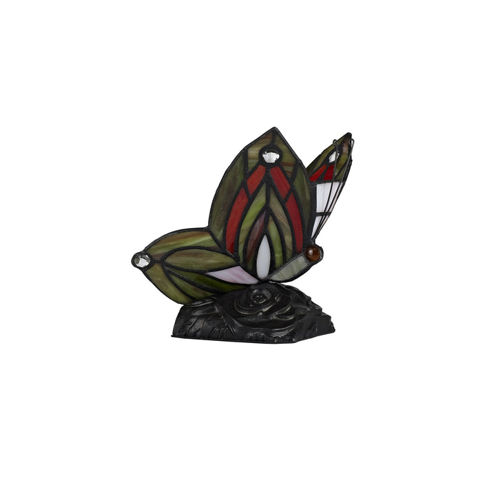 Nelson Lighting NL72999 Monty Tiffany Butterfly Table Lamp 1 Light Black Base Green/Red Glass Clear Crystal