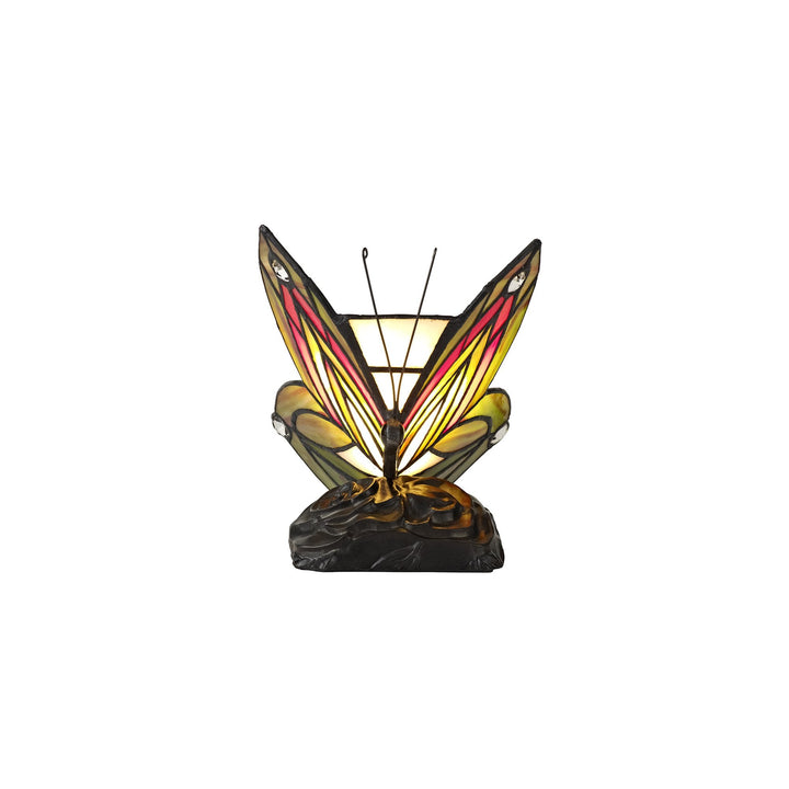 Nelson Lighting NL72999 Monty Tiffany Butterfly Table Lamp 1 Light Black Base Green/Red Glass Clear Crystal