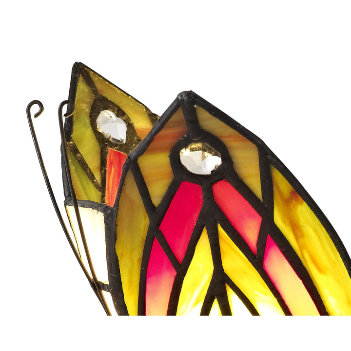 Nelson Lighting NL72999 Monty Tiffany Butterfly Table Lamp 1 Light Black Base Green/Red Glass Clear Crystal