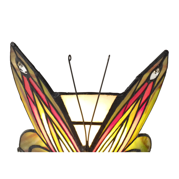 Nelson Lighting NL72999 Monty Tiffany Butterfly Table Lamp 1 Light Black Base Green/Red Glass Clear Crystal