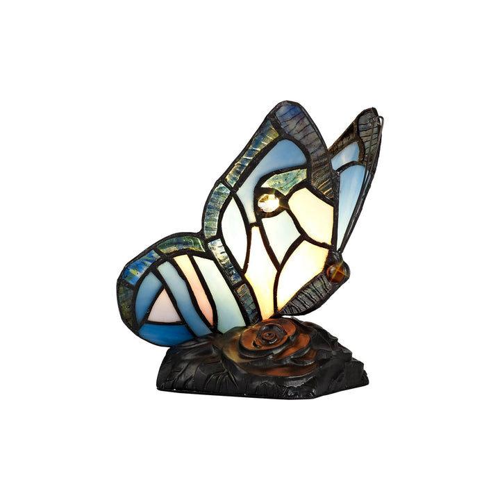 Nelson Lighting NL73009 Monty Tiffany Butterfly Table Lamp 1 Light Black Base Blue/Pink Glass Clear Crystal
