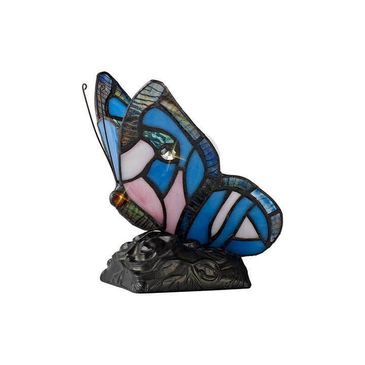 Nelson Lighting NL73009 Monty Tiffany Butterfly Table Lamp 1 Light Black Base Blue/Pink Glass Clear Crystal