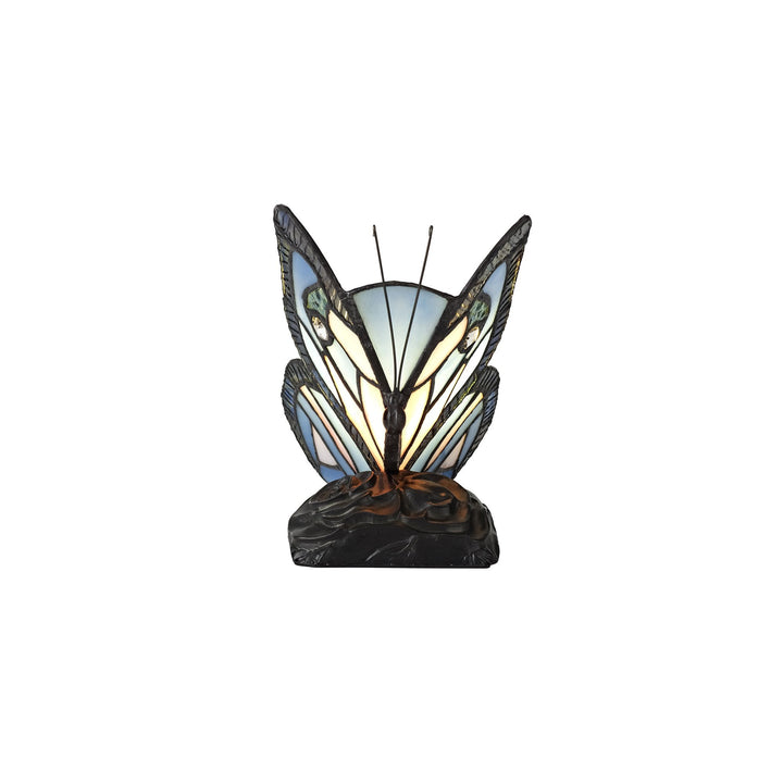 Nelson Lighting NL73009 Monty Tiffany Butterfly Table Lamp 1 Light Black Base Blue/Pink Glass Clear Crystal