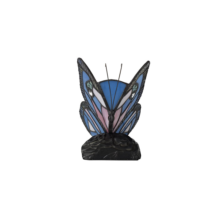 Nelson Lighting NL73009 Monty Tiffany Butterfly Table Lamp 1 Light Black Base Blue/Pink Glass Clear Crystal