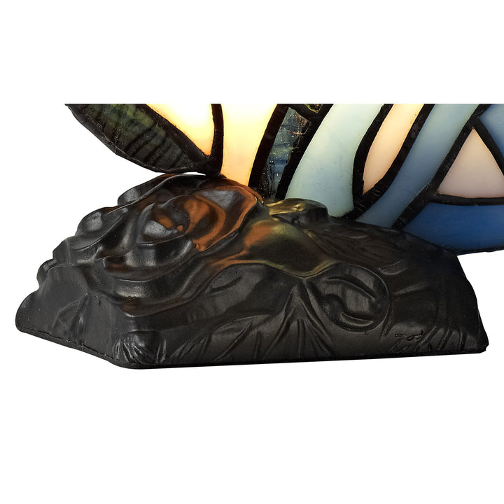 Nelson Lighting NL73009 Monty Tiffany Butterfly Table Lamp 1 Light Black Base Blue/Pink Glass Clear Crystal