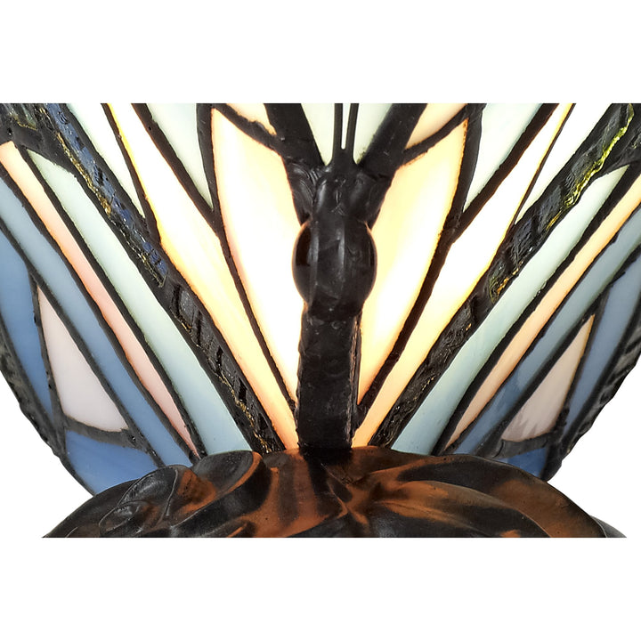 Nelson Lighting NL73009 Monty Tiffany Butterfly Table Lamp 1 Light Black Base Blue/Pink Glass Clear Crystal