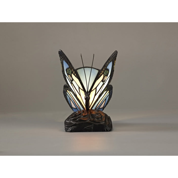Nelson Lighting NL73009 Monty Tiffany Butterfly Table Lamp 1 Light Black Base Blue/Pink Glass Clear Crystal