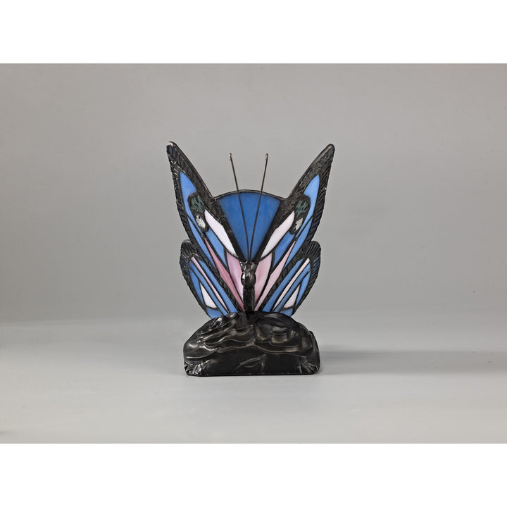 Nelson Lighting NL73009 Monty Tiffany Butterfly Table Lamp 1 Light Black Base Blue/Pink Glass Clear Crystal