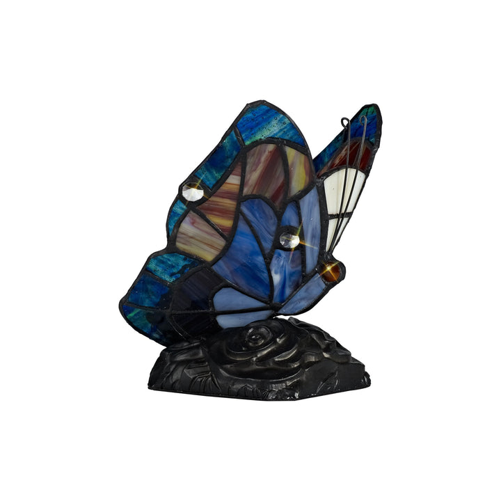 Nelson Lighting NL73019 Monty Tiffany Butterfly Table Lamp 1 Light Black Base Blue/Brown Glass Clear Crystal