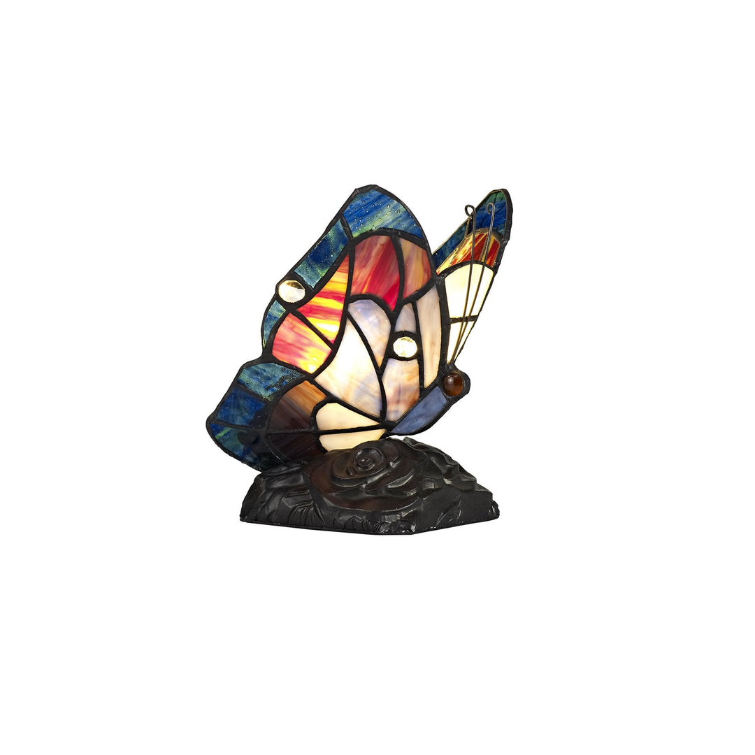 Nelson Lighting NL73019 Monty Tiffany Butterfly Table Lamp 1 Light Black Base Blue/Brown Glass Clear Crystal
