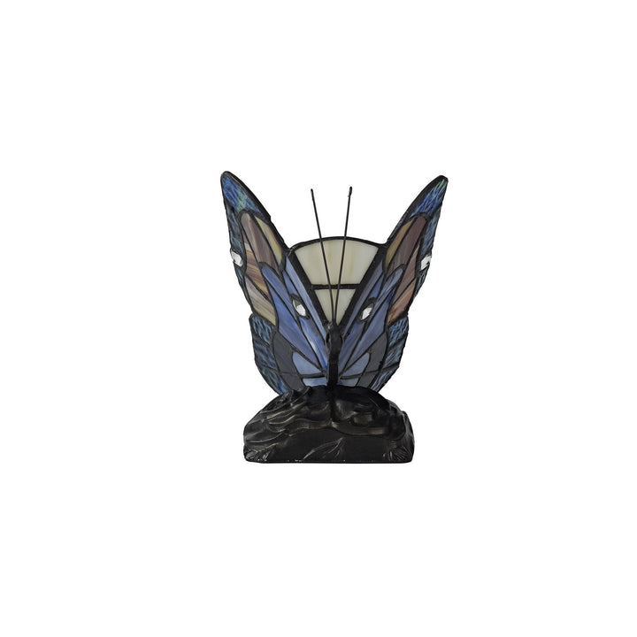 Nelson Lighting NL73019 Monty Tiffany Butterfly Table Lamp 1 Light Black Base Blue/Brown Glass Clear Crystal