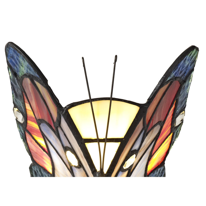 Nelson Lighting NL73019 Monty Tiffany Butterfly Table Lamp 1 Light Black Base Blue/Brown Glass Clear Crystal