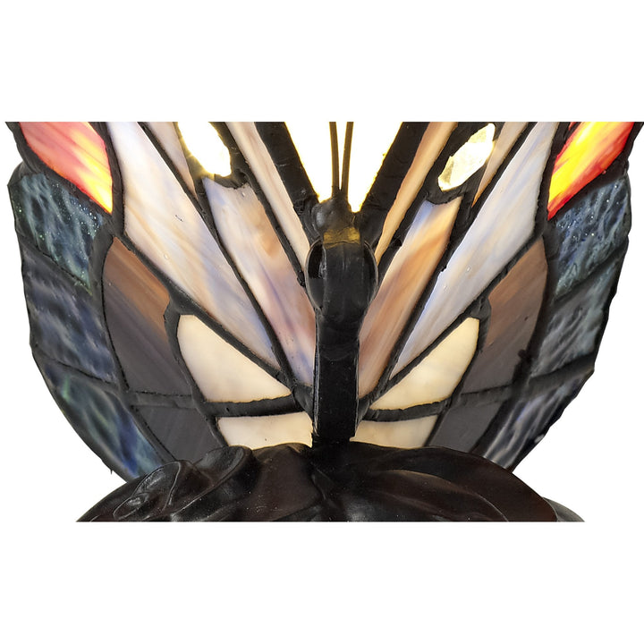 Nelson Lighting NL73019 Monty Tiffany Butterfly Table Lamp 1 Light Black Base Blue/Brown Glass Clear Crystal