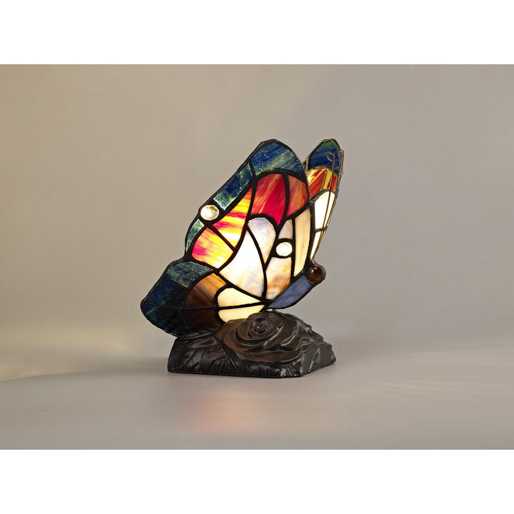 Nelson Lighting NL73019 Monty Tiffany Butterfly Table Lamp 1 Light Black Base Blue/Brown Glass Clear Crystal